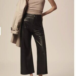 Maeve Anthropologie Colette Cropped Wide-Leg‎ Pants Faux-Leather Black Sz 32 NWT